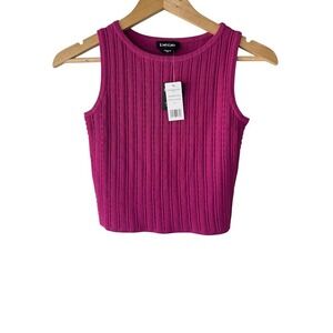 Bebe Cass Sleeveless‎ Top Festival Fuchsia Pink Ribbed Knit Crop Tank Womens XS
